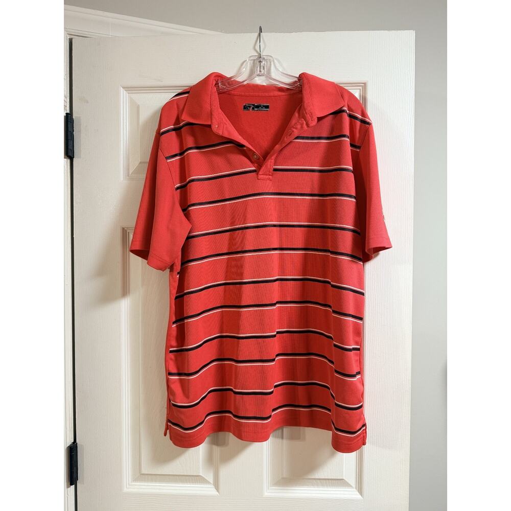 Men's Polo - Callaway Golf Size XL, Salmon/Pink with stripes
